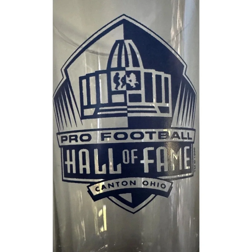 Pro Football Hall of Fame Souvenir Glass Tumbler Embossed Football Base Canton
